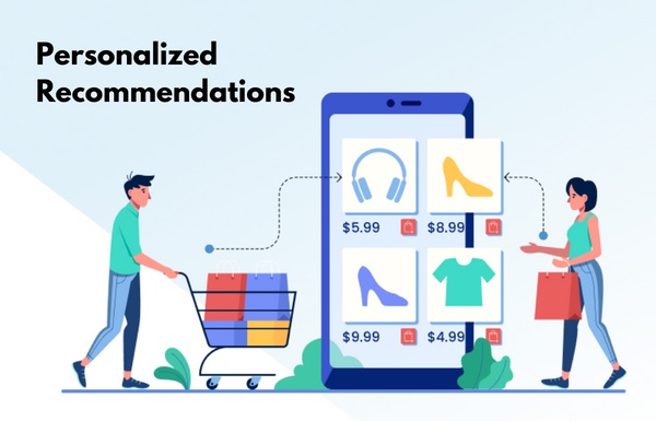 ShopBuddy AI shopping recommendation engine showing personalised product suggestions including headphones, shoes, and clothing with prices displayed on a mobile screen